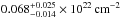 \hbox{$0.068^{+0.025}_{-0.014}\times10^{22}\,{\rm cm}^{-2}$}