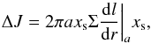 \begin{equation} \label{eq:AngMomRem} \Delta J=2\pi a x_\mathrm{s} \Sigma\frac{{\rm d}l}{{\rm d}r}\biggr|_{a}x_\mathrm{s}, \end{equation}