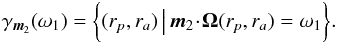 \begin{equation} \gamma_{\bm{m}_{2}} (\omega_{1}) = \bigg\{(r_{p} , r_{a}) \, \big| \, \bm{m}_{2} \!\cdot\! \bm{\Omega} (r_{p} , r_{a}) = \omega_{1} \bigg\} . \label{definition_gamma_m2} \end{equation}