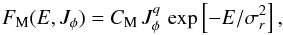 \begin{equation} F_{\rm M} (E , J_{\phi}) = C_{\rm M} \, J_{\phi}^{q} \, \exp \left[ - E / \sigma_{r}^{2}\right] , \label{DF_Toomre} \end{equation}