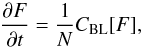 \begin{equation} \frac{\partial F}{\partial t} = \frac{1}{N} C_{\rm BL} [F] , \label{BL_with_N} \end{equation}