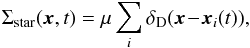 \appendix \setcounter{section}{3} \begin{equation} \Sigma_{\rm star} (\bm{x} , t) = \mu \sum_{i} \delta_{\rm D} (\bm{x} \!-\! \bm{x}_{i} (t)) , \label{Modes_star_surface} \end{equation}