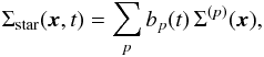 \appendix \setcounter{section}{3} \begin{equation} \Sigma_{\rm star} (\bm{x} , t) = \sum_{p} b_{p} (t) \, \Sigma^{(p)} (\bm{x}) , \label{Modes_decomposition_star_surface} \end{equation}