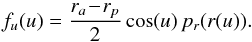 \appendix \setcounter{section}{5} \begin{equation} f_{u} (u) = \frac{r_{a} \!-\! r_{p}}{2} \cos (u) \, p_{r} (r(u)) . \label{definition_pu_sampling} \end{equation}