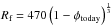 \hbox{$R_{\text{f}}=470\left( 1-\phi_{\text{today}} \right)^{\frac{1}{3}}$}