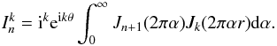 \appendix \setcounter{section}{1} \begin{equation} I_n^k = {\rm i}^k {\rm e}^{{\rm i} k \theta} \int_0^{\infty} J_{n+1}(2\pi \alpha) J_{k}(2 \pi \alpha r) {\rm d} \alpha. \label{eq:disc_int} \end{equation}