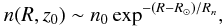 $$n(R, z_0) \sim n_0\, {\rm exp}^{-(R - R_{\odot})/R_n},$$