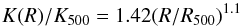 \begin{equation} K(R)/K_{500} = 1.42 (R/R_{500})^{1.1} \end{equation}