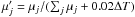 \hbox{$\mu'_j = \mu_j/(\sum_j \mu_j+0.02 \Delta T)$}