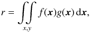 \begin{equation} r = \mathop{\int \!\!\! \int}_{x,y} f(\vec{x}) g(\vec{x}) \, {\rm d}\vec{x}, \label{eq:ccc1} \end{equation}