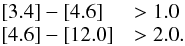 $$ \begin{array}{ll} [3.4] - [4.6] & > 1.0 \\ {}[4.6] - [12.0] & > 2.0. \end{array} $$