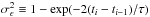 \hbox{$\sigma^2_\epsilon \equiv 1- \exp(-2(t_i - t_{i-1})/\tau)$}