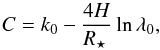 \begin{equation} C = k_0 -\frac{4H}{\rstar}\ln\lambda_0, \end{equation}
