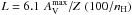 \hbox{$L = 6.1 \,\, A_{\textrm{V}}^{\max}/Z \, \left(100/n_{\textrm{H}} \right)$}