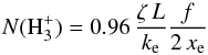 \begin{equation} \label{Eq:Indriolo} N(\hhhpm) = 0.96 \, \frac{\zeta \, L}{k_{\rm e}} \frac{f}{2 \, x_{\rm e}} \end{equation}