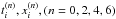 \hbox{$t^{(n)}_{i}, x^{(n)}_{i}, (n=0,2,4,6)$}