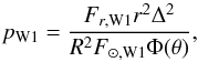 \begin{equation} p_{\rm W1} = \frac{F_{r,{\rm W1}}r^2\Delta^2}{R^2F_{\odot, {\rm W1}}\Phi(\theta)}, \label{eq:pIR} \end{equation}