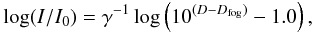 \begin{eqnarray} \log(I/I_0) = \gamma^{-1} \log \left(10^{(D-D_{\rm fog})} - 1.0\right), \label{eq:dens} \end{eqnarray}