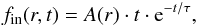 \begin{eqnarray} f_{\rm{in}}(r,t)=A(r)\cdot t\cdot {\rm e}^{-t/\tau}, \label{eq:infall rate} \end{eqnarray}
