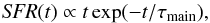 \begin{equation} {\it SFR}(t) \propto t\exp(-t/\tau_{\rm main}), \end{equation}