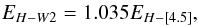 \begin{eqnarray} E_{H-W2} = 1.035 E_{H-[4.5]}, \end{eqnarray}