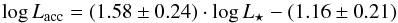 \begin{equation} \log L_{\rm acc} = (1.58\pm 0.24)\cdot \log L_{\star} - (1.16\pm 0.21) \end{equation}