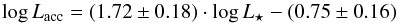 \begin{equation} \label{eq::lacc_lstar_chaI} \log L_{\rm acc} = (1.72\pm 0.18)\cdot \log L_{\star} - (0.75\pm 0.16) \end{equation}