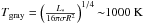 \hbox{$T_\mathrm{gray}= \left( \frac{L_*}{16\pi\sigma{R^2}} \right)^{1/4} {\sim}1000~\Kelvin$}