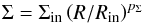 \begin{eqnarray} \Sigma= \Sigma_{\mathrm{in}} \left( {R}/{R_\mathrm{in}} \right)^{\pSigma} \end{eqnarray}