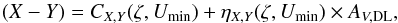 \appendix \setcounter{section}{2} \begin{equation} (X-Y) = C_{X,Y}(\zeta,\Umin)+ \eta_{X,Y}(\zeta,\Umin) \times A_{V,{\rm DL}}, \end{equation}