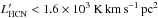 \hbox{$\rm {\it L}'_{HCN}<1.6\times 10^3~ K\,km\,s^{-1}\,pc^2$}