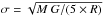 \hbox{$\sigma=\sqrt{M\ G/(5\times R)}$}