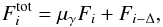 \begin{equation} F^{\rm tot}_i = \mu_\gamma F_i+F_{i-\Delta} \label{eq::tot_flux_discrete} , \end{equation}
