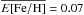 \hbox{$\overline{{E\rm [Fe/H]}}=0.07$}