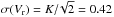 \hbox{$\sigma({V_{\rm r}}) = K{/}\!\sqrt{2} = 0.42$}