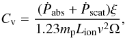 \begin{equation} \label{eq_covering_factor} C_{\rm v} = \frac{(\dot{P}_{\mathrm{abs}} + \dot{P}_{\mathrm{scat}})\xi}{1.23 m_{\rm p}L_{\mathrm{ion}}v^{2}\Omega} , \end{equation}