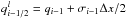 \hbox{$q_{i-1/2}^{l} = q_{i-1} + \sigma_{i-1}\Delta x/2$}