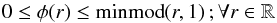 \appendix \setcounter{section}{1} \begin{equation} \label{eq:appa6} 0 \le \phi(r) \le \mathrm{minmod}(r,1)\,; \forall r\in \mathbb{R} \end{equation}