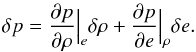 \appendix \setcounter{section}{1} \begin{eqnarray} \label{eq:linEOS} \delta p = \frac{\partial p}{\partial \rho} \Big |_e \delta \rho + \frac{\partial p}{\partial e} \Big |_\rho \delta e. \end{eqnarray}