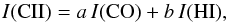 \begin{equation} I ({\rm CII}) = a\,I({\rm CO})+b\,I({\rm HI}), \end{equation}