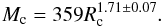 \begin{eqnarray} M_{\rm c} = 359 R_{\rm c}^{1.71 \pm 0.07}. \end{eqnarray}