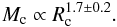 \begin{eqnarray} M_{\rm c} \propto R_{\rm c}^{1.7\pm 0.2}. \nonumber \end{eqnarray}