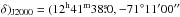 \hbox{$\delta)_{\rm J2000}=(12^{\rm h}41^{\rm m}38\fs0,-71\degr11\arcmin00\arcsec$}