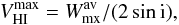 \begin{equation} V_{\rm HI}^{\rm max}=W_{\rm mx}^{\rm av}/(2\,\rm sin\,i), \label{gas_flows} \end{equation}