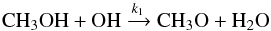 \begin{equation} \mathrm{CH_3OH+ OH \xrightarrow{{\it k}_1} CH_3O + H_2O} \label{ch3ohoh} \end{equation}
