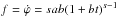 \hbox{$f = \dot\varphi=s a b (1+b t)^{s-1}$}