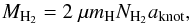 \begin{equation} M_{\rm H_2} = 2~\mu m_{\rm H} N_{\rm H_2} a_{\rm knot}, \end{equation}