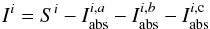 \appendix \setcounter{section}{2} \begin{equation} \label{contrib_formula_i} I^i=S^i-I^{i,a}_{\rm abs}-I^{i,b}_{\rm abs}-I^{i,{\rm c}}_{\rm abs} \end{equation}