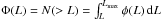 \hbox{$\Phi(L) = N(>L) = \int _{L}^{L_{\rm max}} \phi(L) \, {\rm d}L$}