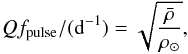 \begin{eqnarray*} Q f_{\mathrm{pulse}} / (\mathrm{d}^{-1}) = \sqrt{\frac{ \bar{\rho}}{\rho_{\odot}} }, \end{eqnarray*}
